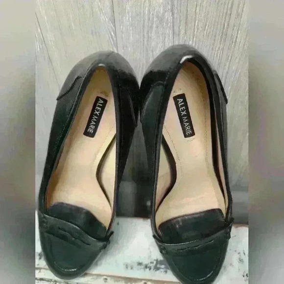Alex Marie Black Leather Loafers Block Heel Size 8M - Picture 4 of 12